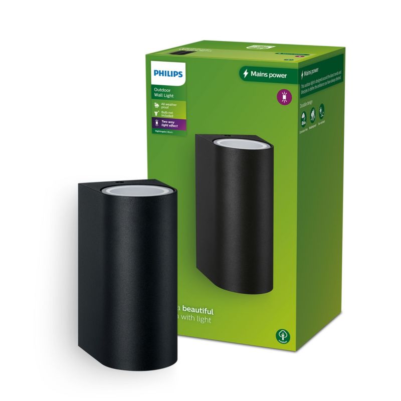 Kinkiet Ogrodowy Philips Lampa Elewacyjna Zewnętrzna 2x GU10 Czarna 1 szt.