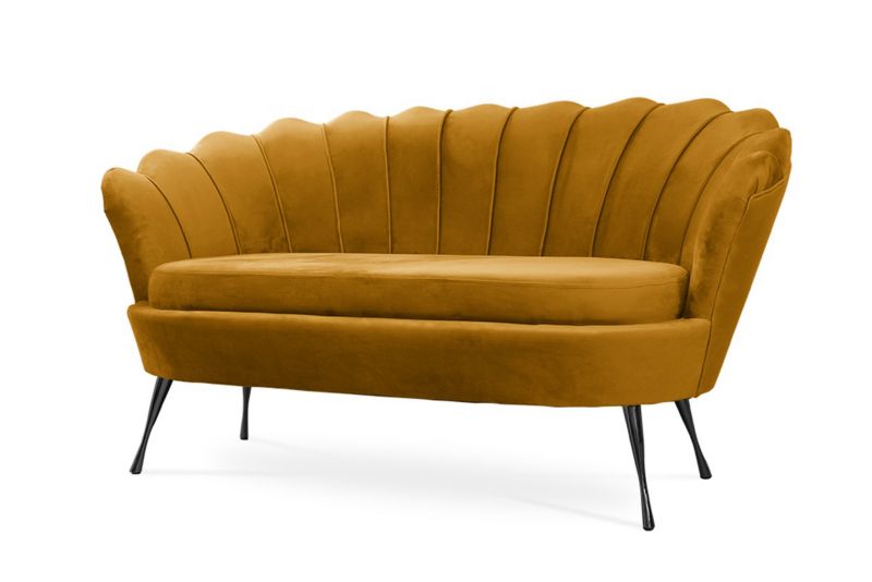 Sofa tapicerowana Bettso Muszelka na czarnej nodze wygodna w stylu glamour miodowy 1szt.