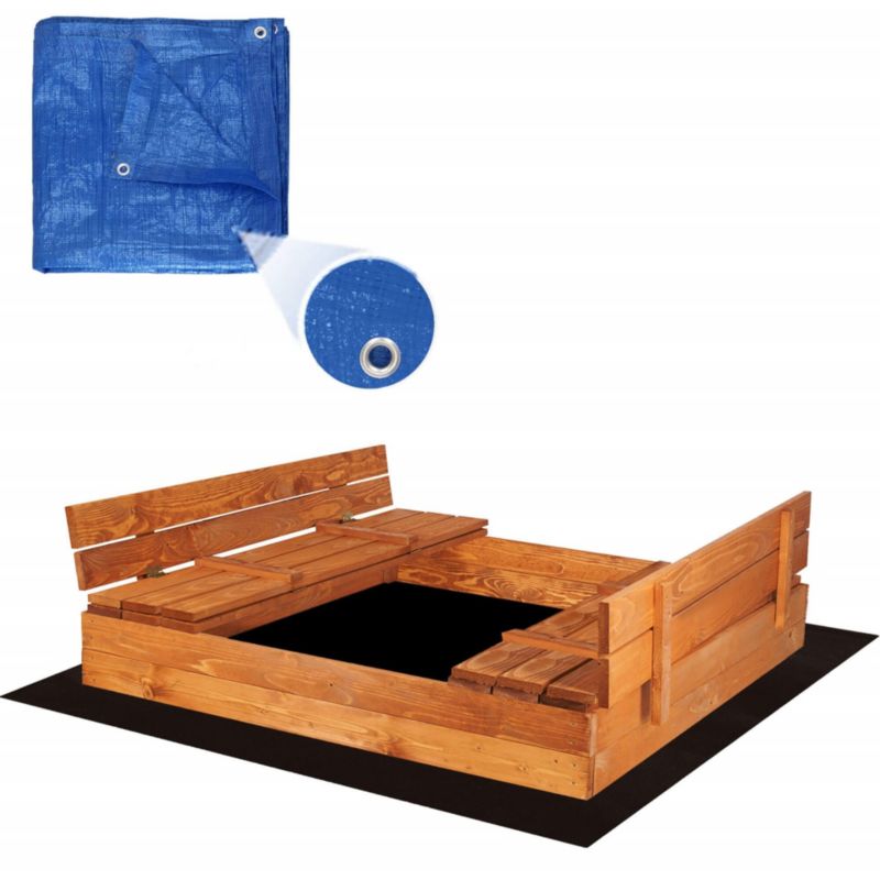 Piaskownica drewniana zamykana Springos 150x150 cm impregnowana z ławkami, plandeką i podłożem 1 szt.