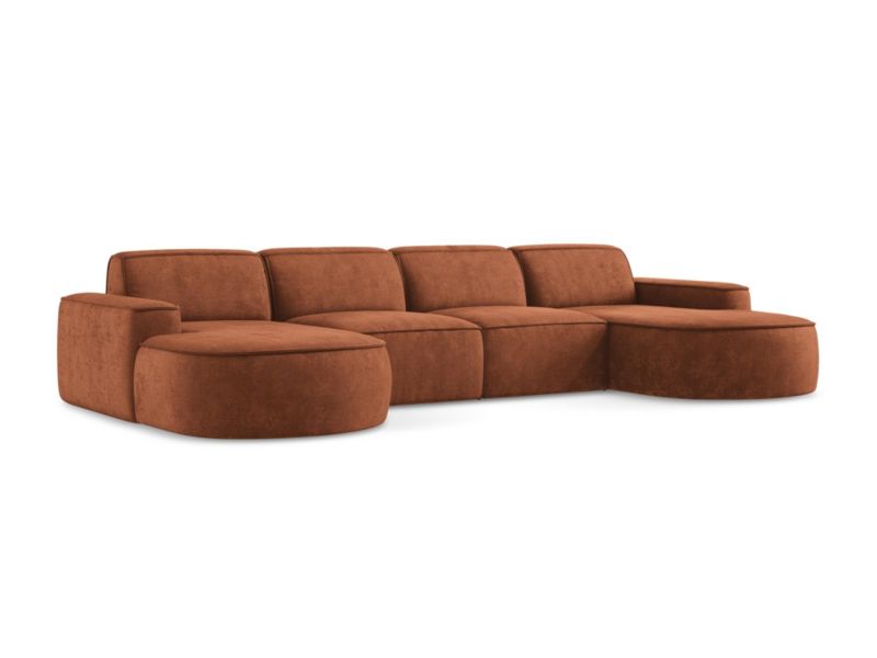 Sofa modułowa panoramiczna LaMiaSofa MELISSA z tkaniny szenilowej 364x166 cm terakota 1 szt.
