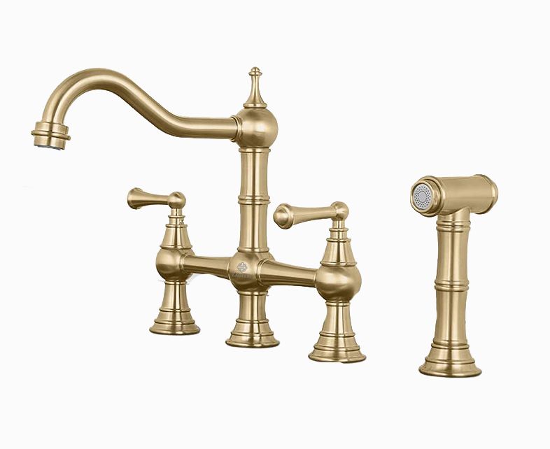 Bateria kuchenna Lauferi CHESTERA mosiężna wyciągana wylewka szczotkowane złoto retro styl angielski 1 szt.