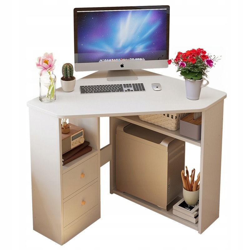 Biurko Rebiko narożne trójkątne komputerowe z półkami białe 80x75 1 szt.