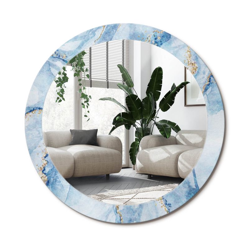 Lustro Okrągłe Tulup Błękitny Marmur 80 cm Subtelne Na Podkładzie 1 szt.