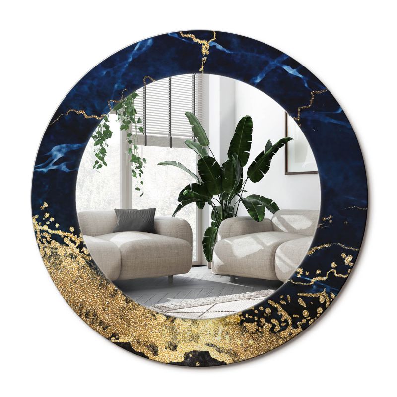 Lustro Okrągłe Tulup Niebieski Marmur 50 cm Subtelne Na Podkładzie 1 szt.