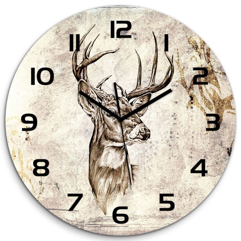 Zegar szklany Tulup Jeleń czarne wskazówki fi30 cm cichy 1 szt.