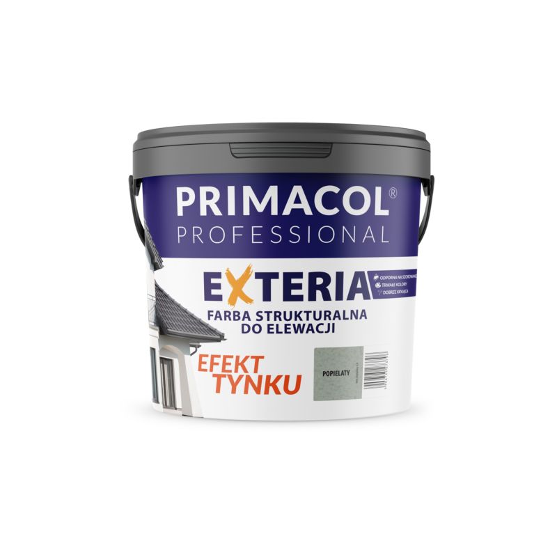 Elewacyjna farba strukturalna Exteria Primacol, fasadowa, kolor popielaty, 4,5l, 1 szt.