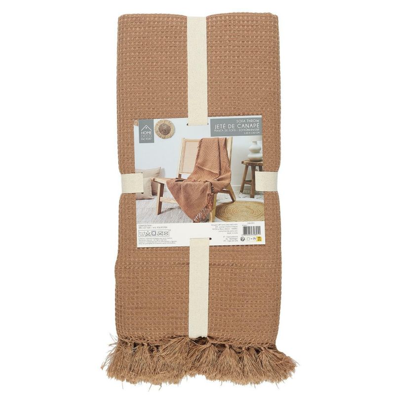 Narzuta waflowana bawełniana Intesi ochra elegancka na łóżko do sypialni 120x150 cm 1 szt.