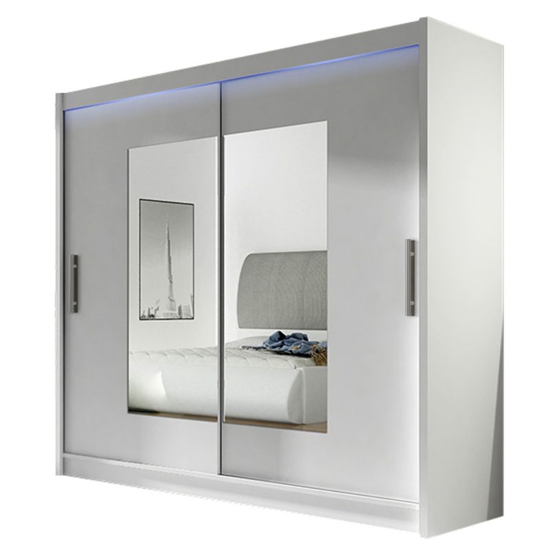 Szafa MIRJAN 24 z drzwiami przesuwnymi London VII z oświetleniem RGB biały/lustro 1 szt.