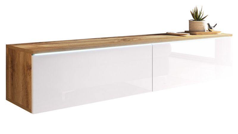 Szafka RTV MIRJAN 24 D140 z oświetleniem LED wotan/biały połysk 1 szt.