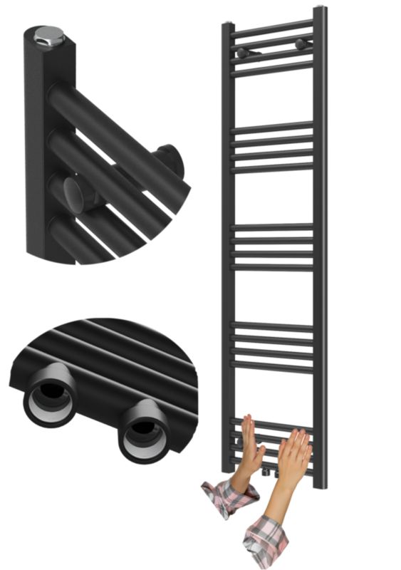 Grzejnik Łazienkowy Granitan Raven 140/40cm Czarny Kaloryfer Drabinkowy 1kpl.