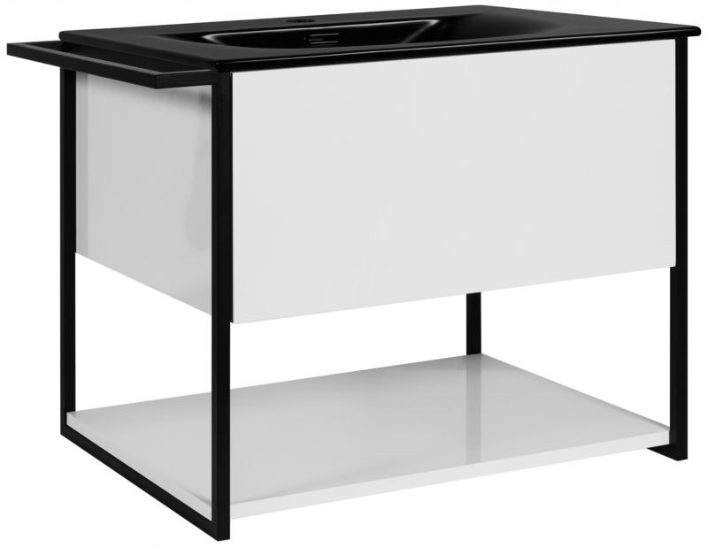 Szafka pod umywalkę Furnidea 60 cm wisząca lakierowana biały połysk z czarną umywalką LOV 1 szt.