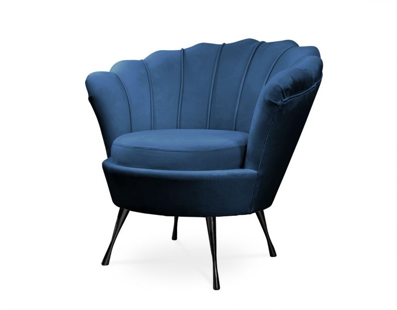 Fotel tapicerowany Bettso Muszelka na czarnej nodze do salonu granatowy 1szt.