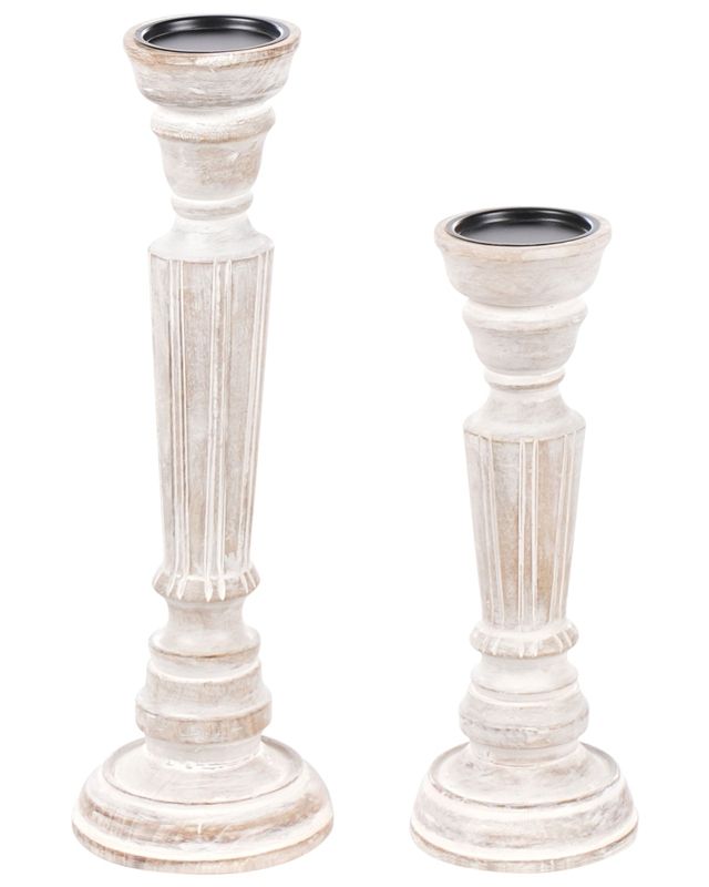 Zestaw 2 świeczników Darwa Drewno mango 30/40 cm Jasnobrązowy 1 par.