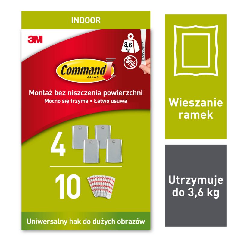 Uniwersalny gwóźdź samoprzylepny Command Jumbo Haczyki 4szt. Rzepy 10 szt.