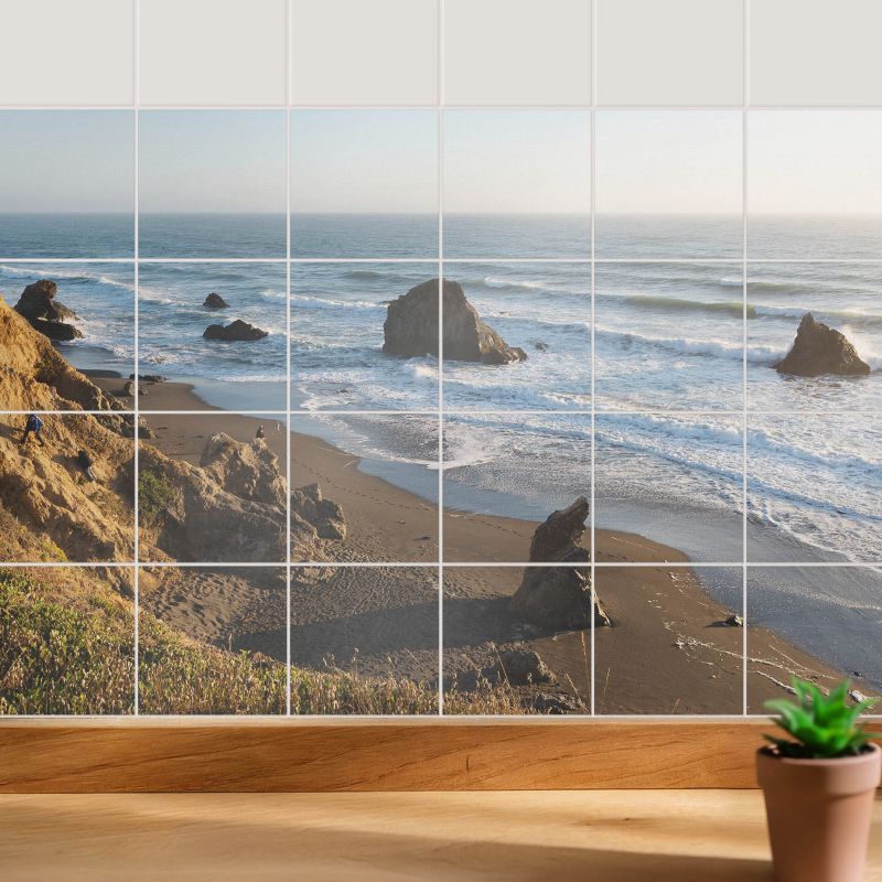 Naklejki na kafelki Wallfluent 15x15 cm Plaża z kamieniami i falami samoprzylepna folia 24 szt.