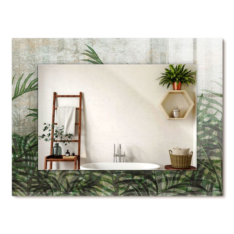 Lustro Prostokątne z Nadrukiem ArtPrintCave 80x60 cm Zielone liście paproci Ozdobna Rama Szklana z Printem 1 szt.