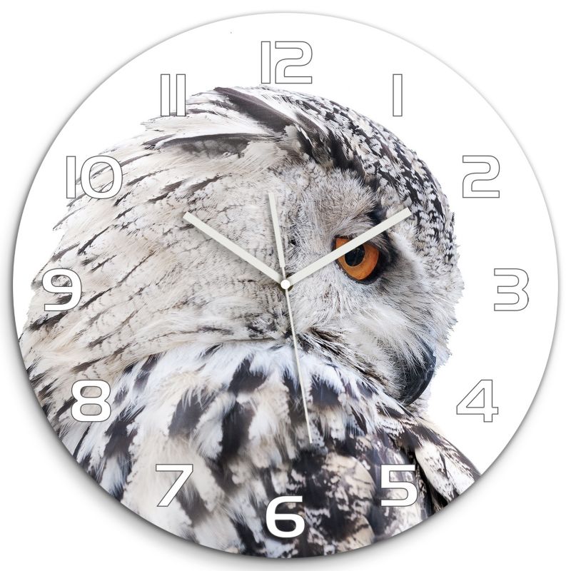 Zegar szklany Tulup Biała sowa fi30 cm cichy 1 szt.