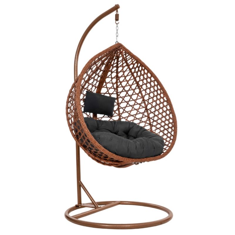 Fotel wiszący Springos kokon ogrodowy rattanowy z poduszkami bujak na stelażu brązowy 1 szt.
