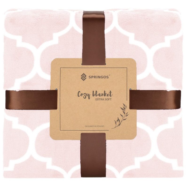 Narzuta na łóżko, pled Springos 200x220 cm różowy marokańska koniczyna 1 szt.