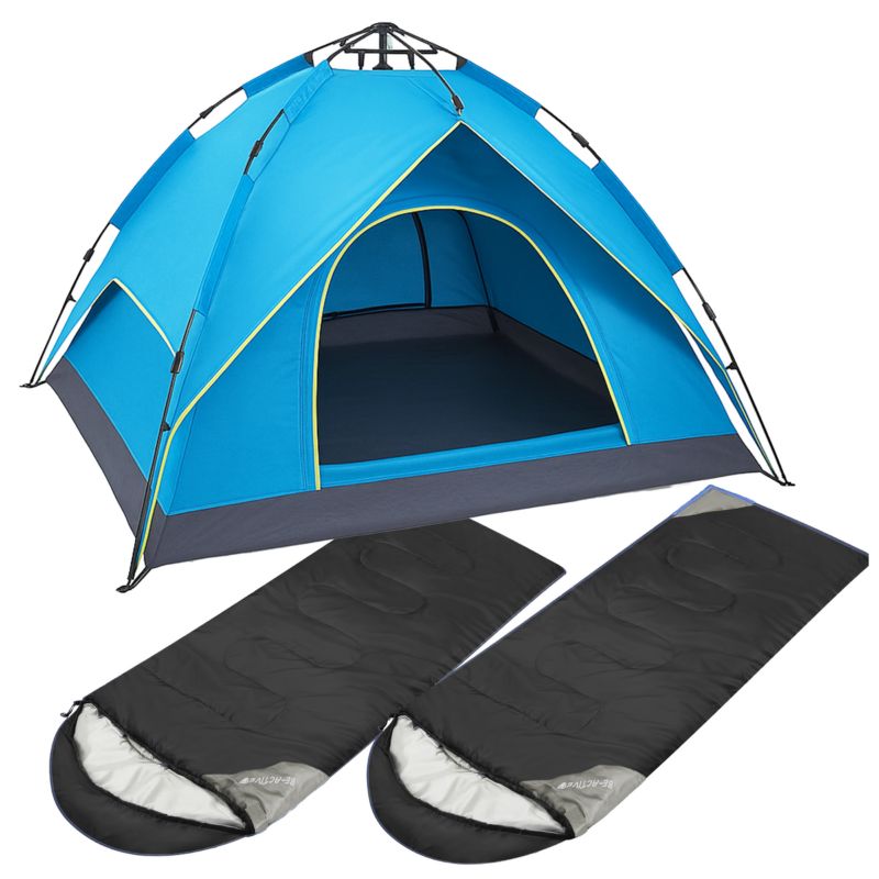 Zestaw turystyczny Be-active.pl namiot na biwak 3-osobowy + dwa śpiwory czarne 1 kpl.