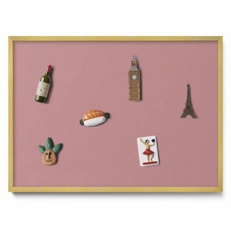 Tablica na magnesy z podróży Tulup 70x50cm Kolor pastelowy różowy w złotej ramie 1 szt.