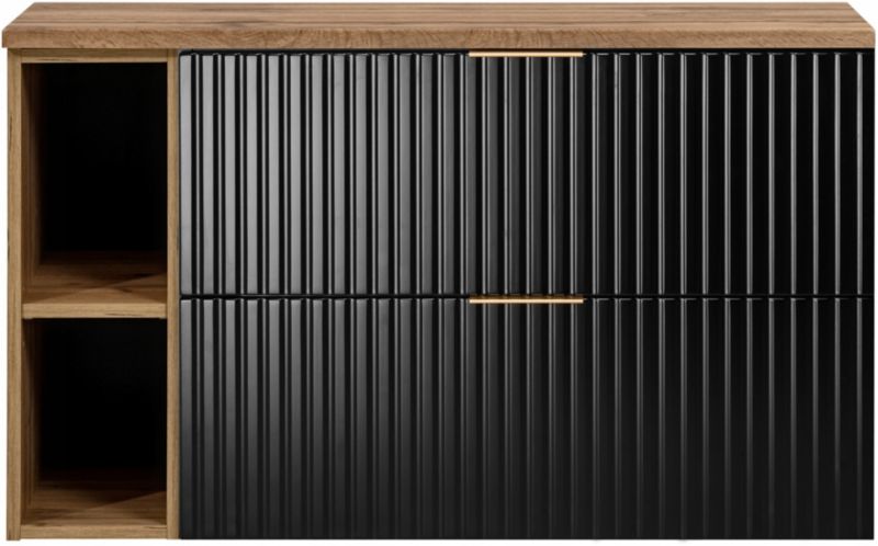 Szafka łazienkowa Furnidea 100 cm wisząca z blatem dąb Wotan Flow czarny mat 1 szt.