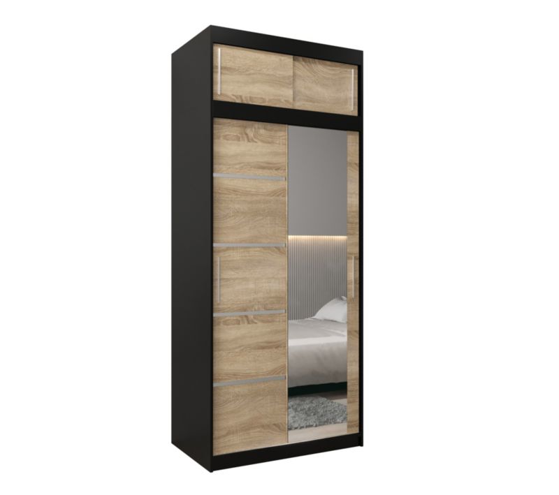 Szafa przesuwna Abiks Verona 2 100 czarny + sonoma z nadstawką 1 szt.