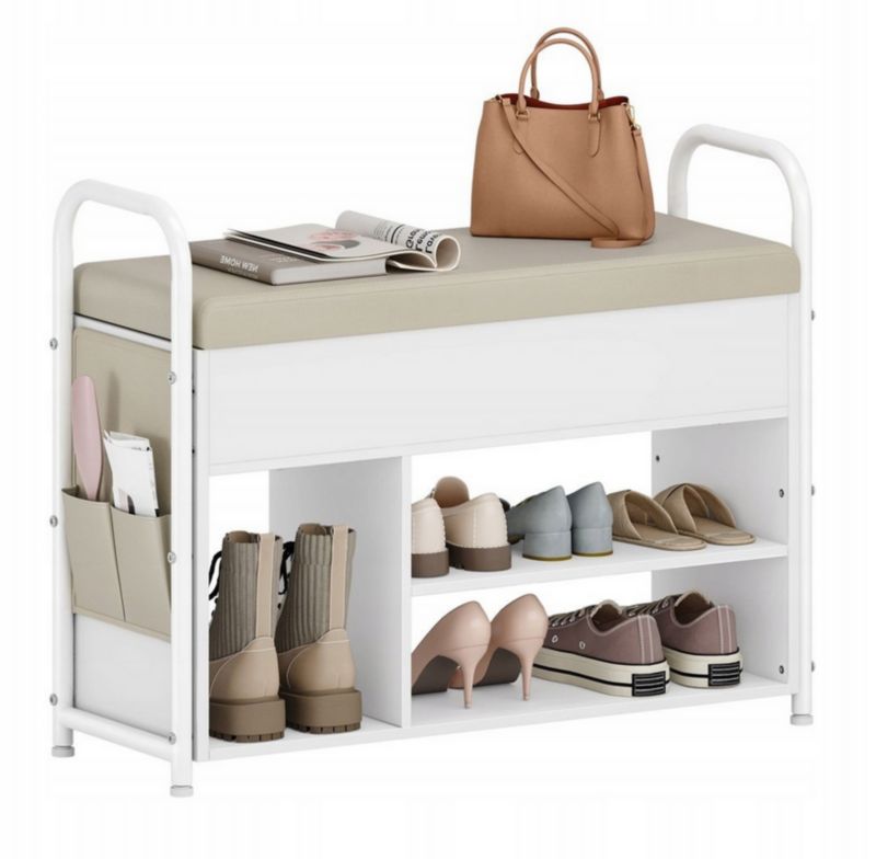 Ławka do przedpokoju Szafka na buty z siedziskiem i schowkiem biała 100 cm