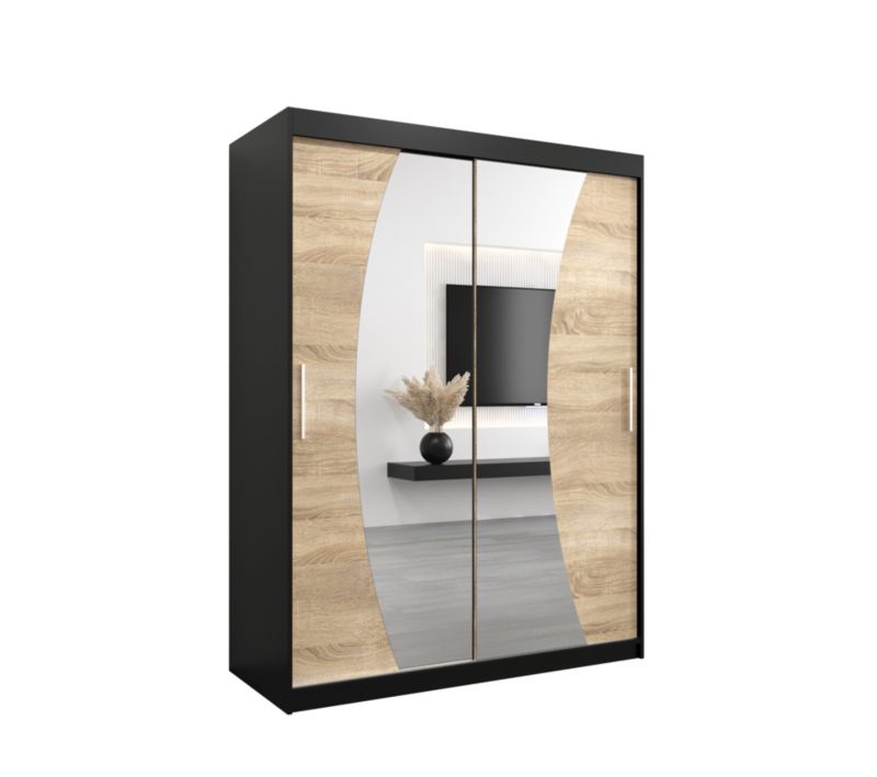 Szafa przesuwna Garderoba Abiks WAVE 150 czarny mat + dąb sonoma 1 szt.