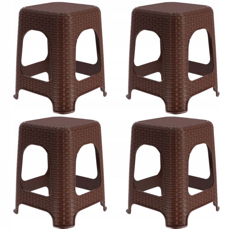 Taboret KADAX Stołek Kuchenny Rattan Brązowy 4szt