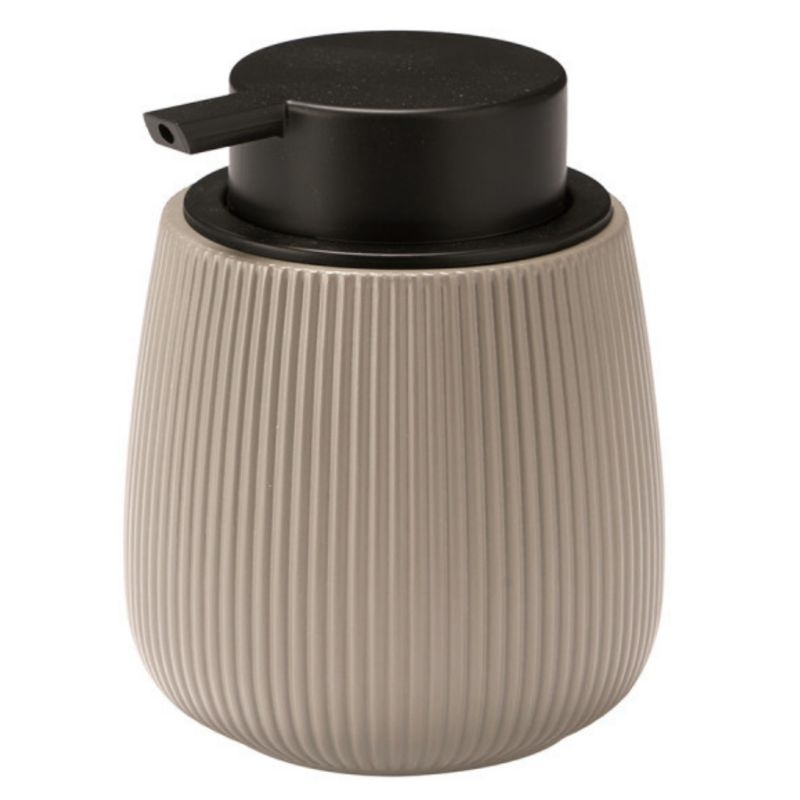 Dozownik Do Mydła Berilo Prążkowany Beżowy Plastik 9,5X9,5X11,5 Cm 1 Szt.