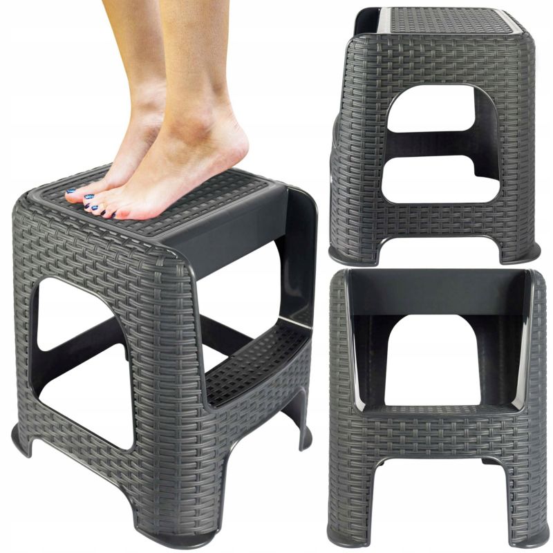 Taboret ze schodkiem Rodeno antypoślizgowy antracyt wytrzymały 1 szt.