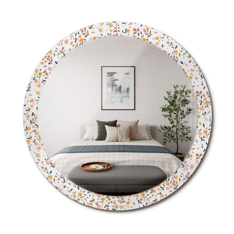 Lustro Wiszące ArtPrintCave 90 cm Małe Kwiatki w Szklanej Ramie z Nadrukiem do Garderoby 1 szt.