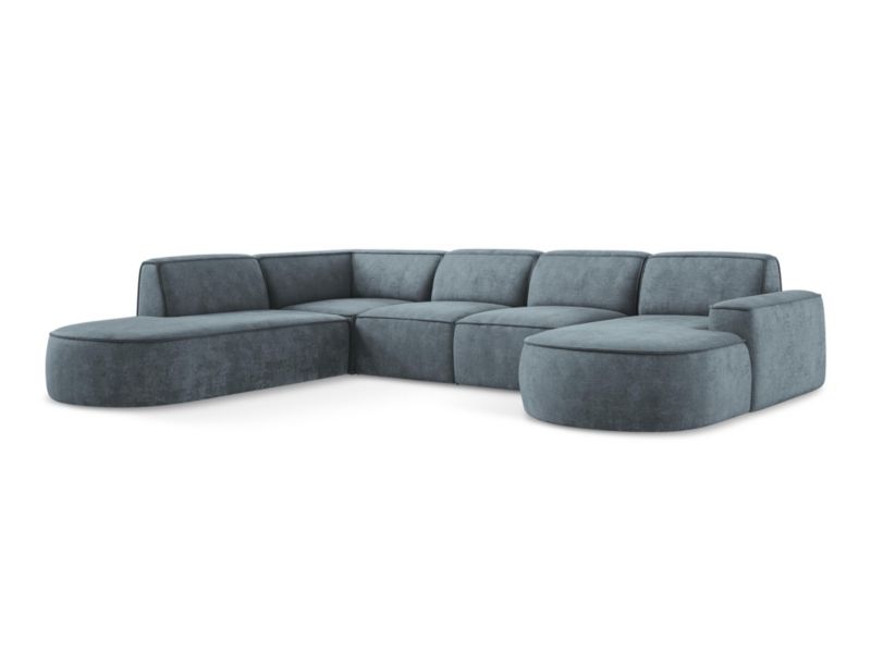 Sofa panoramiczna lewa LaMiaSofa MELISSA z tkaniny szenilowej 364x262 cm jeans 1 szt.