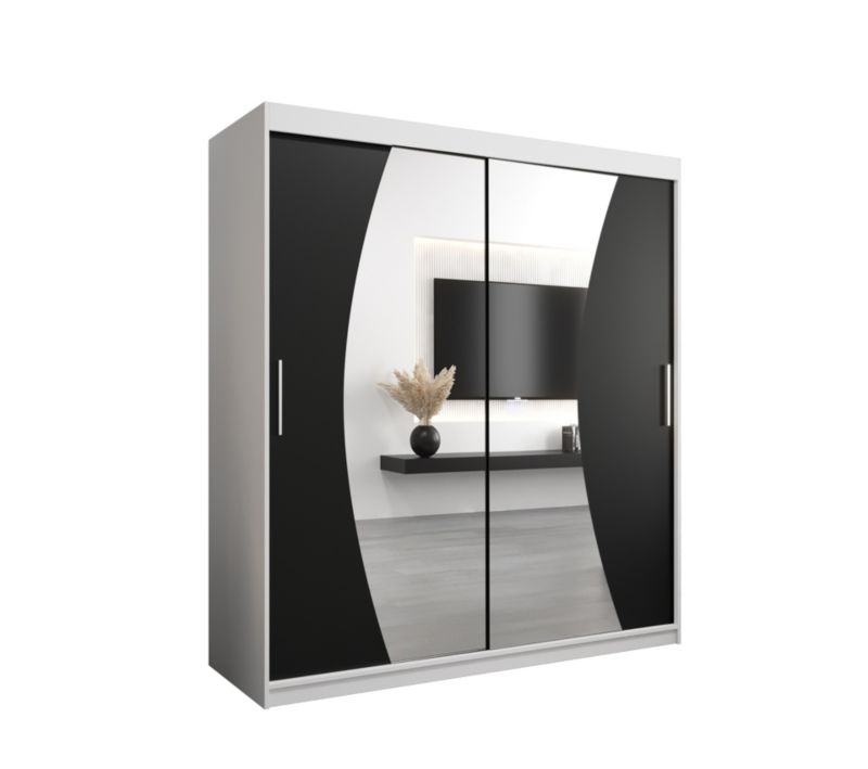 Szafa przesuwna Garderoba Abiks WAVE 180 biały mat + czarny mat 1 szt.