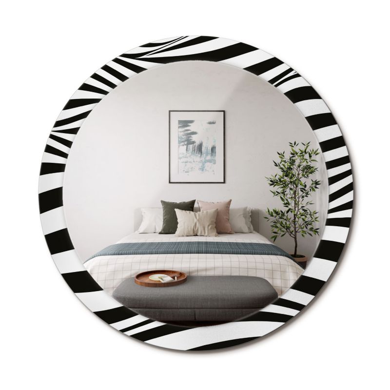 Lustro z Nadrukiem Okrągłe ArtPrintCave 90 cm Abstrakcyjna Fala Elegancka Szklana Rama do Małych Pomieszczeń 1 szt.