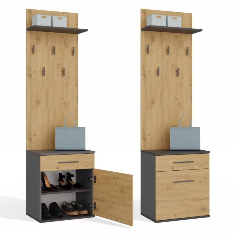 Wieszak Szafka Na Buty Topeshop Duo Antracyt Dąb Artisan 35x50x180 cm 1 szt.