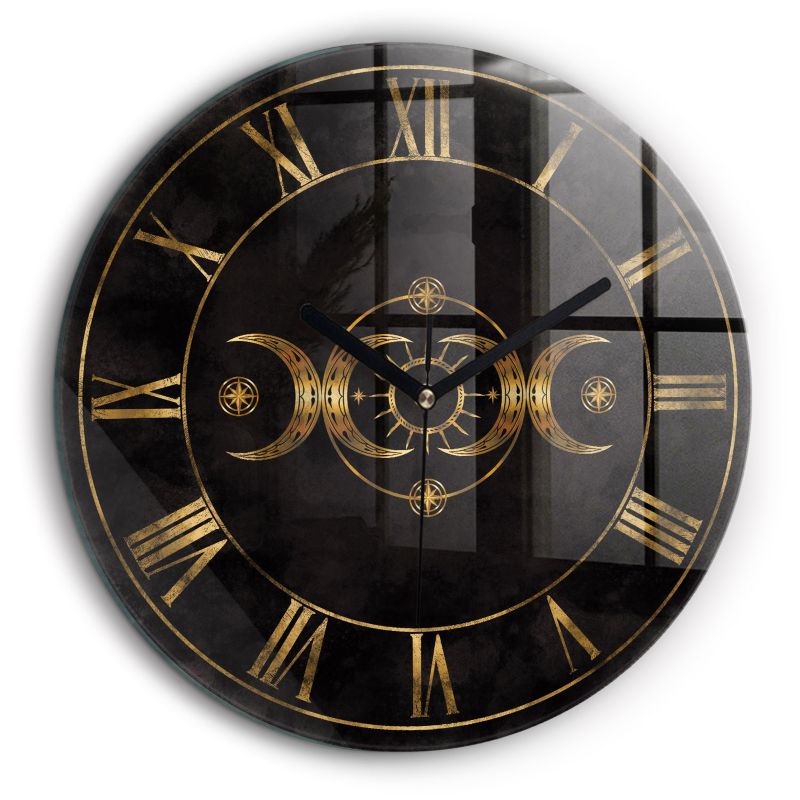Zegar szklany czarne wskazówki Wallfluent fi60 cm Złote cyfry rzymskie 1 szt.