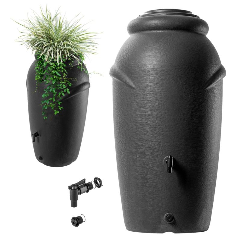 Zbiornik Na Deszczówkę KADAX 210L Wodę Beczka + Kranik Doniczka Antracyt 1 szt.