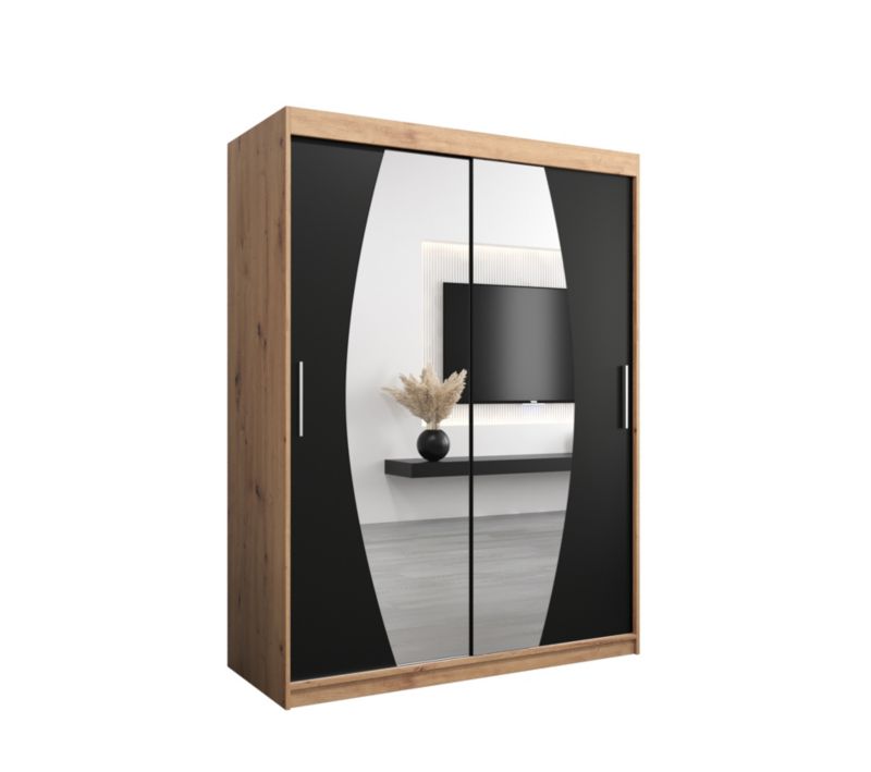 Szafa przesuwna Garderoba Abiks ELYPSE 150 dąb artisan + czarny mat 1 szt.