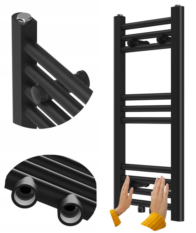 Grzejnik Łazienkowy Granitan Raven 70/30cm Czarny Kaloryfer Drabinkowy 1kpl.