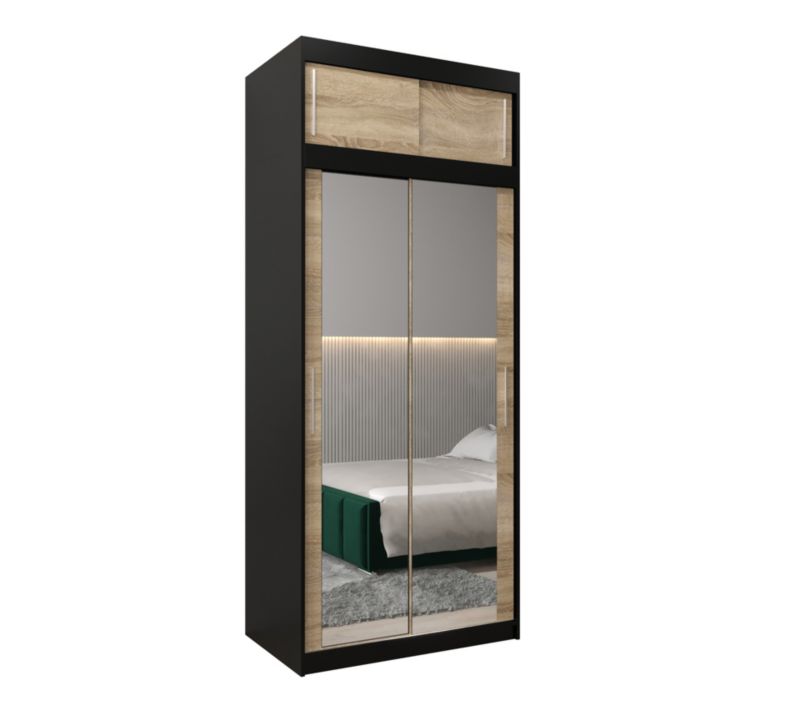 Szafa przesuwna Garderoba Abiks Tokyo 3 100 czarny + sonoma z nadstawką 1 szt.