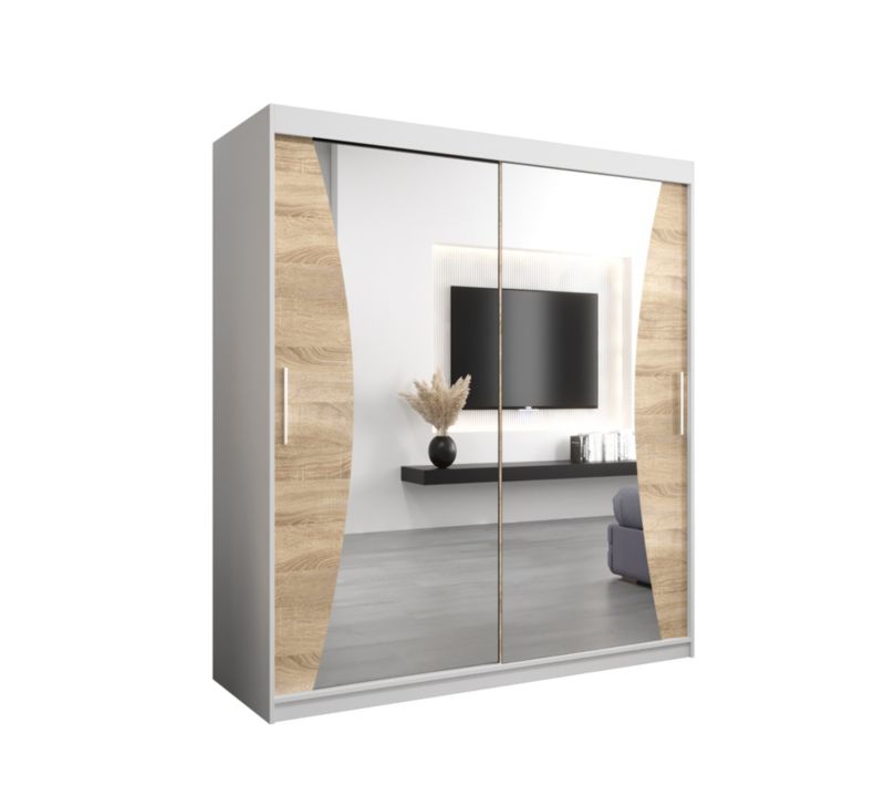 Szafa przesuwna Garderoba Abiks MONACO 180 biały mat + dąb sonoma 1 szt.