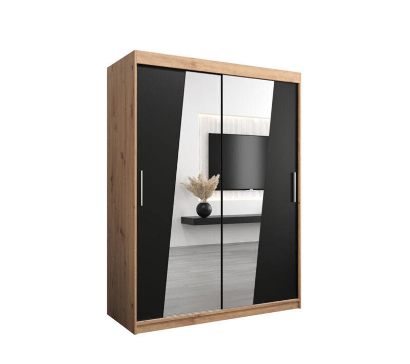 Szafa przesuwna Garderoba Abiks RHOMB 150 dąb artisan + czarny mat 1 szt.