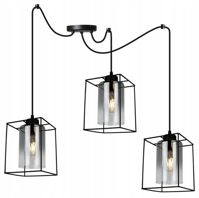 Lampa sufitowa wisząca Light Home LH Hella Cage Pająk 3x E27 60W szkło grafit 1szt.