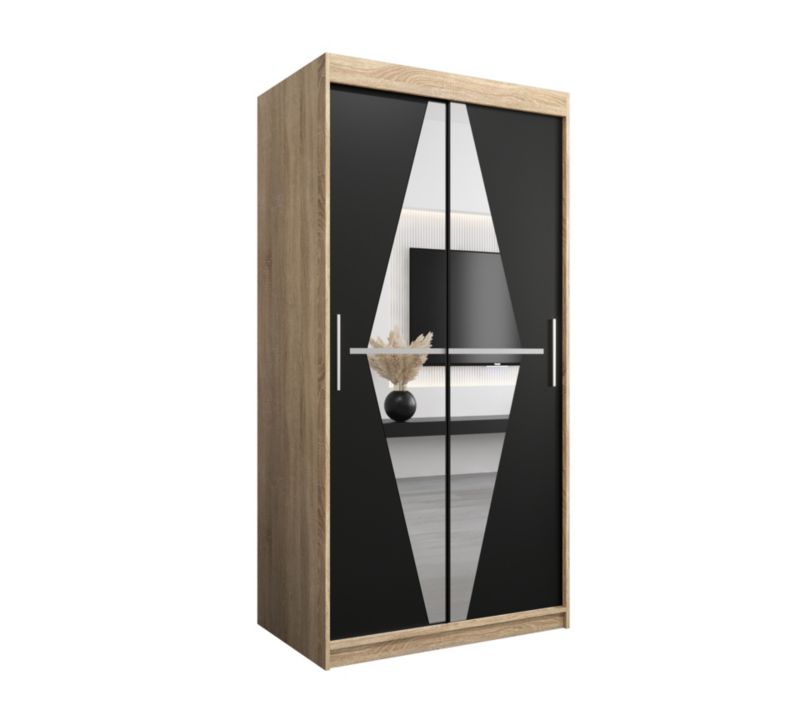 Szafa przesuwna Garderoba Abiks BOLIWIA 100 dąb sonoma + czarny mat 1 szt.