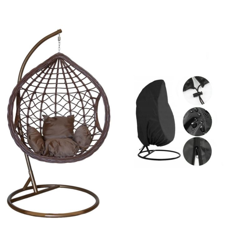 Fotel ogrodowy wiszący Bettso Nest z brązową poduszką i pokrowcem przeciwdeszczowym brązowy 1szt.