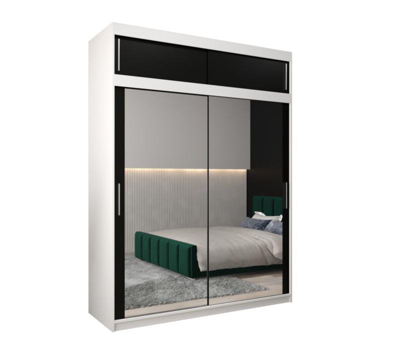 Szafa przesuwna Garderoba Abiks Tokyo 3 180 biały + czarny z nadstawką 1 szt.