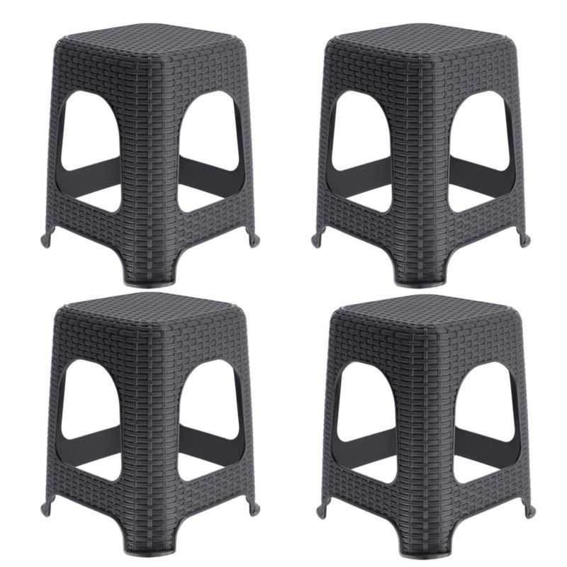 Taboret KADAX Stołek Kuchenny Rattan Antracyt 4szt