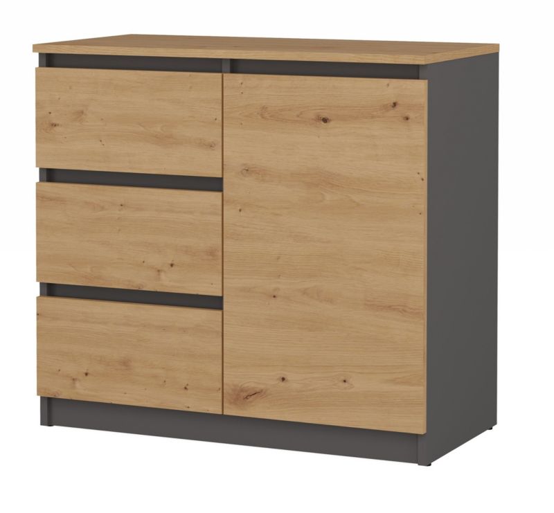 Komoda Topeshop 1D3S Szafka 1 Drzwi 3 Szuflady Antracyt Dąb Artisan 40x80x75 cm 1 szt.